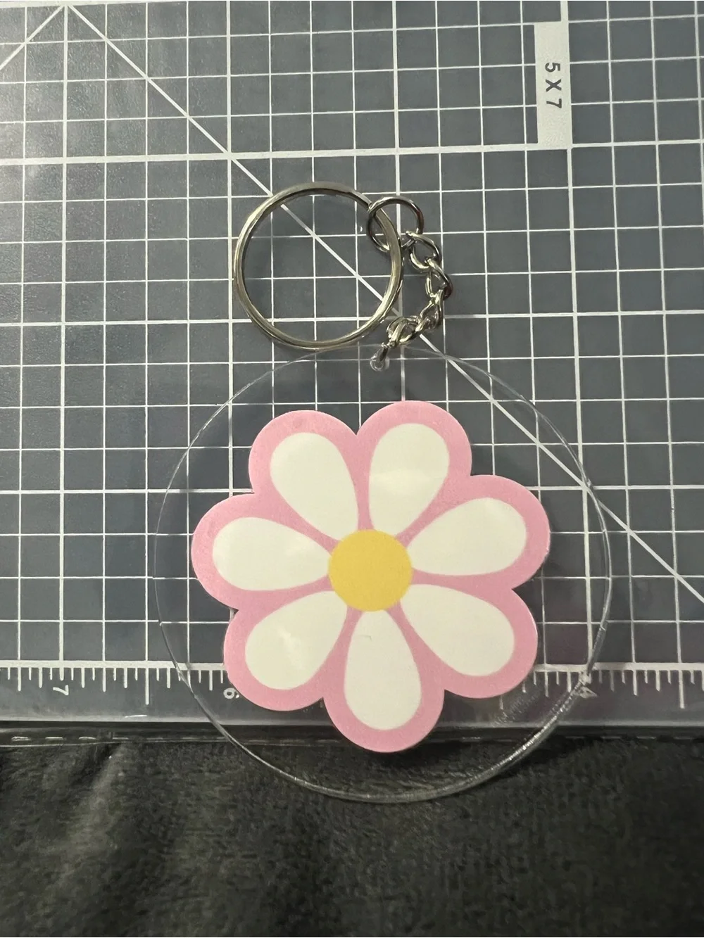 Cute Pink Daisy & Multicolor Smile Face Keychain Set - Acrylic Keyrings